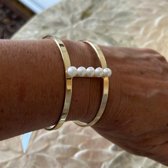 Gold Faux Pearl Cuff Bracelet - Picture 3 of 3